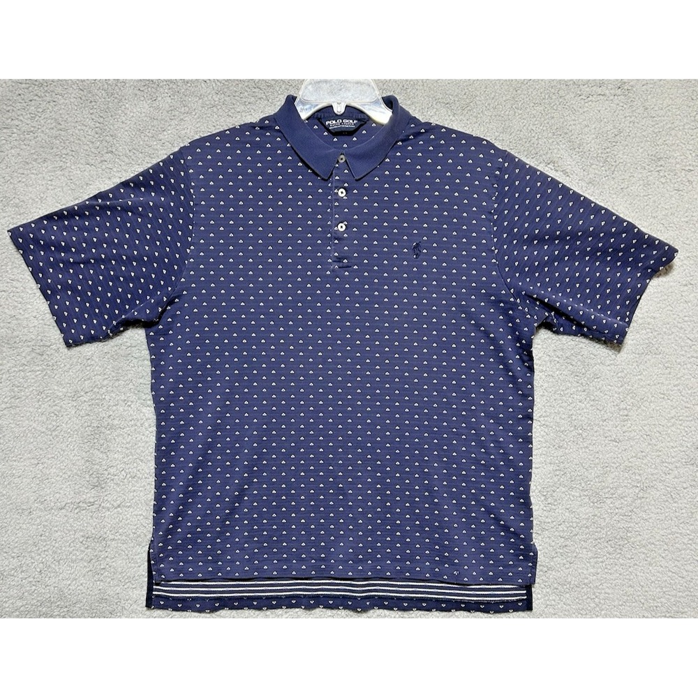 Polo Golf Ralph Lauren Shirt Mens Large Navy Blue Geometric Triangle Pima Cotton